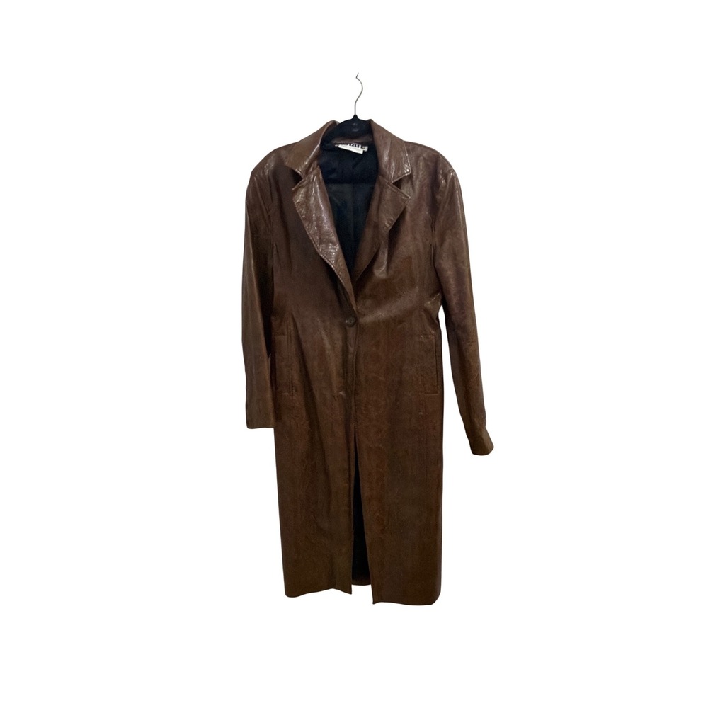 Rotate Birger Christensen Brown Snakeskin Embossed Faux Leather Longline Coat 10